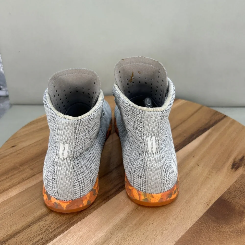 NOBULL High Top Trainer Grey Knit Orange Gum Sole Womens Size 7 Sneakers
